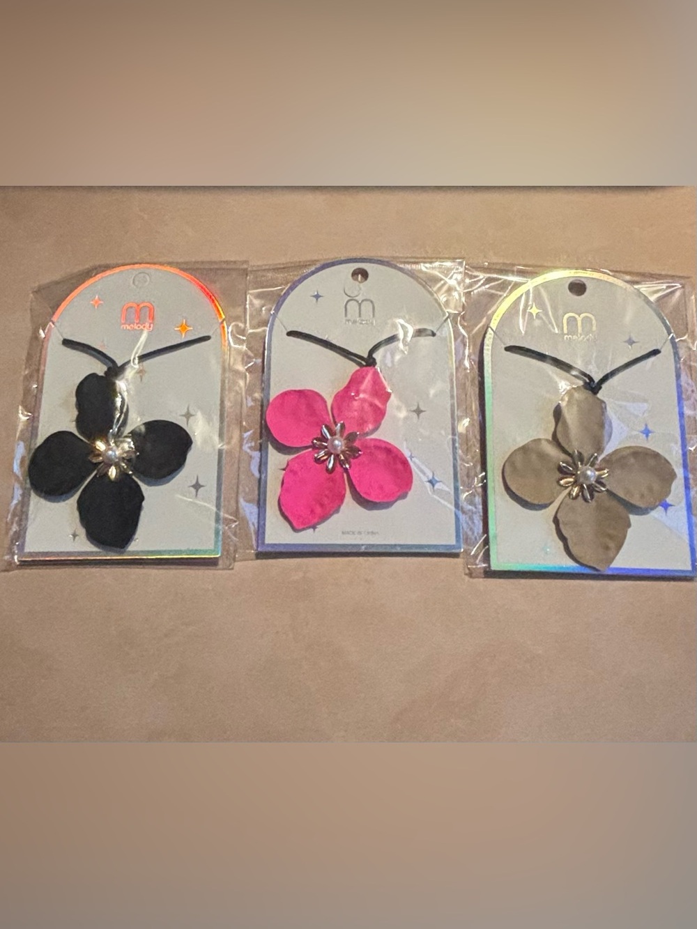 $5ea. - Pick Your Color - Floral necklace with Pearl and Gold Tone  Center